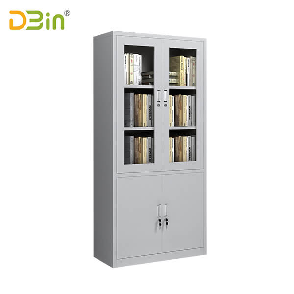 Upper glass door and Lower steel door Cabinet 